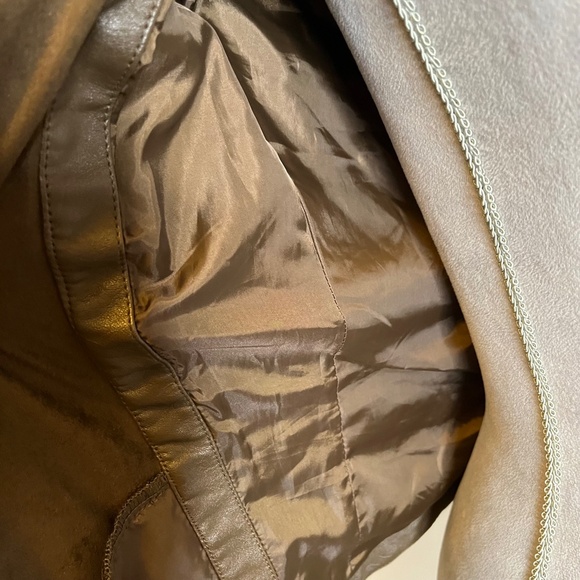 BNCI Blanc Noir Faux Leather Suede Jacket Size Small Brown Draped Scarf Coat - Picture 12 of 14